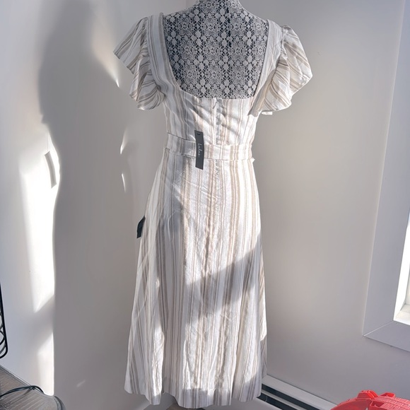 BNWT Lulus Mediterranean Moves White Striped Flutter Sleeve Midi Dress - Picture 8 of 14